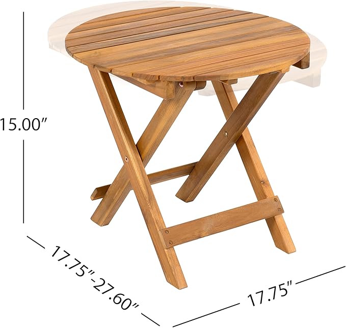 Merax Outdoor Acacia Wood Decorative Side Table, Foldable and Adjustable Patio Coffee Table, Suitable for Backyard, Garden, Poolside, Balcony