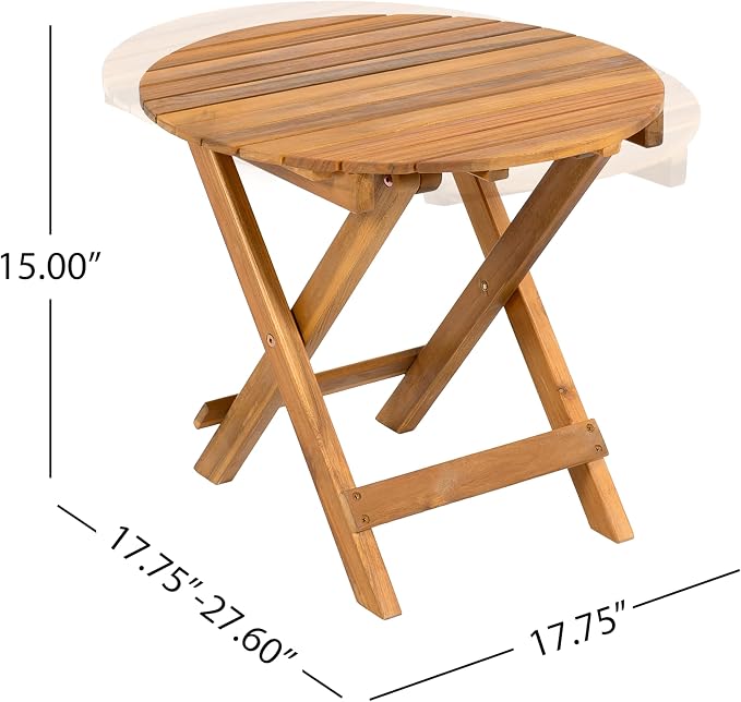 Foldable Acacia Wood Side Table, Teak Finish