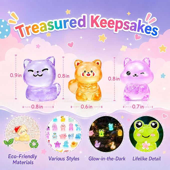 EKisemio 220Pcs Mini Resin Animals Blind Bags, Glow Mystery Figures Bags | Luminous Animals Figures Variety Pack , Glow in The Dark Designs, for Kids’ Collecting, Hide Games, Classroom Rewards