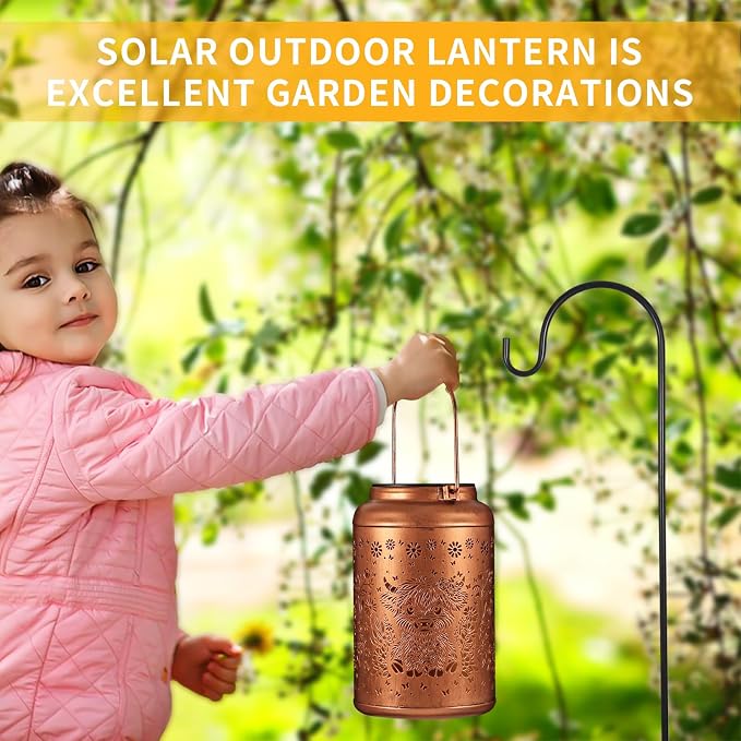 Solar Lanterns Outdoor Waterproof Garden Decor Gifts for Women Mom | Highland Cattle Metal Hanging Solar Lights Birthday Gifts for Grandma Mom Solar Decoration Outside for Yard, Patio, Porch