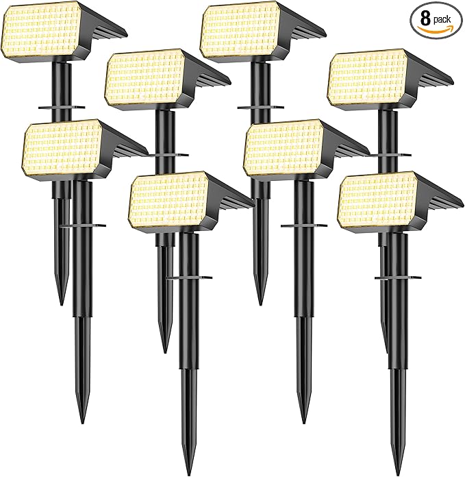 LANSOW Solar Spot Lights Outdoor Waterproof IP67, (8 Pack/90 LED/4 Modes) Solar Landscape Spotlights, 2-in-1 Solar Powered Flood Lights for Yard Garden Pathway Outside Tree, Auto ON/Off(Warm White)