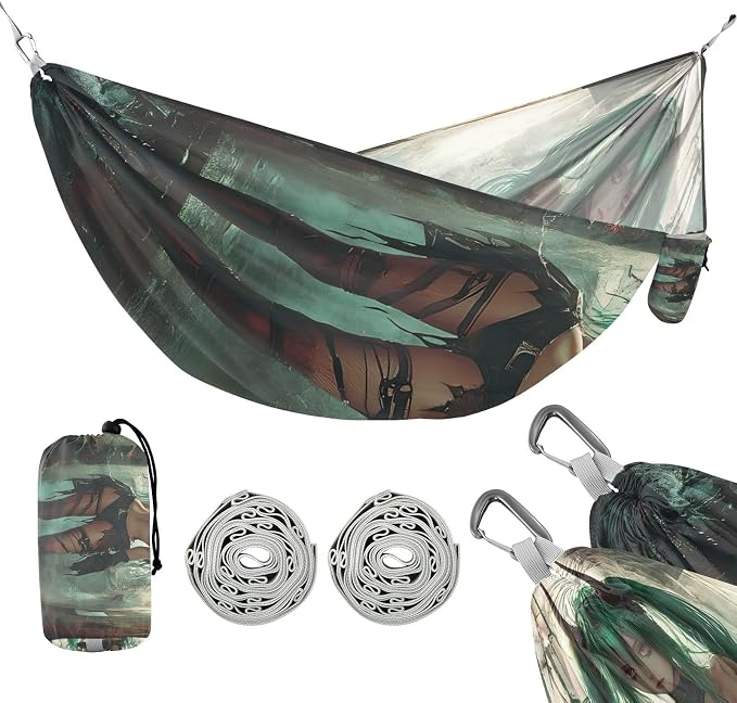 Green - Haired Demon Girl Art Outdoor Hammocks Foldable Swing Hammock for Camping & Hiking Essential