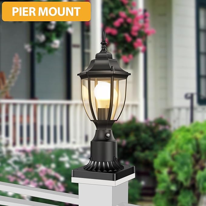 Lamomo Dusk to Dawn Outdoor Post Lights, Waterproof Aluminum Lamp Post Light Fixture, Lamp Posts Outdoor Lighting Pole Lantern for Yard Patio Pathway Garden | Anti-Rust, Waterproof Aluminum, Tempered Glass & Classic Exterior Pole Lantern for Yard Patio...