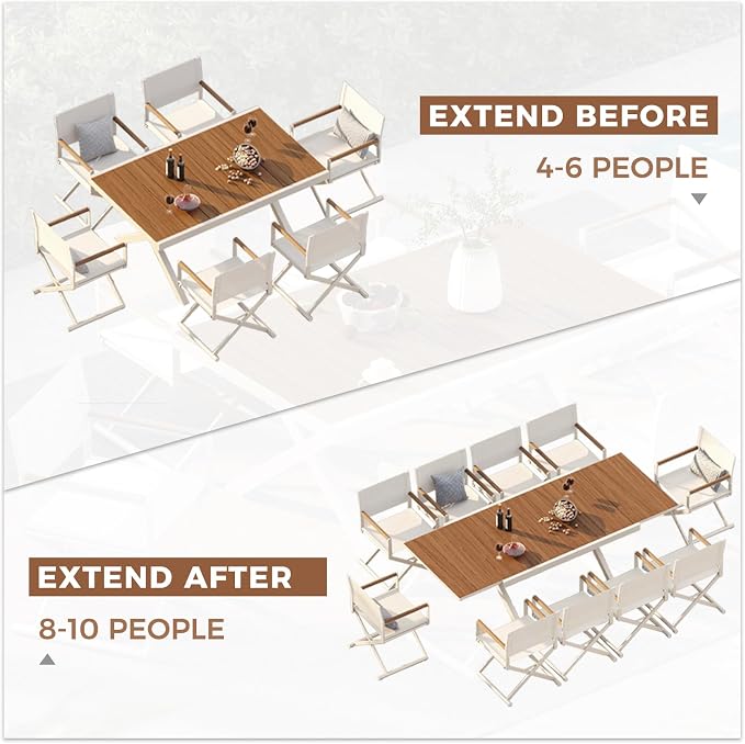 Grand patio Expandable Patio Dining Table, Extra Large 94.5" L x 37" W Outdoor Dining Table for 6-10 Person Wood Grain Rectangular Patio Table with E-Coating for Garden Porch Deck, Apricot