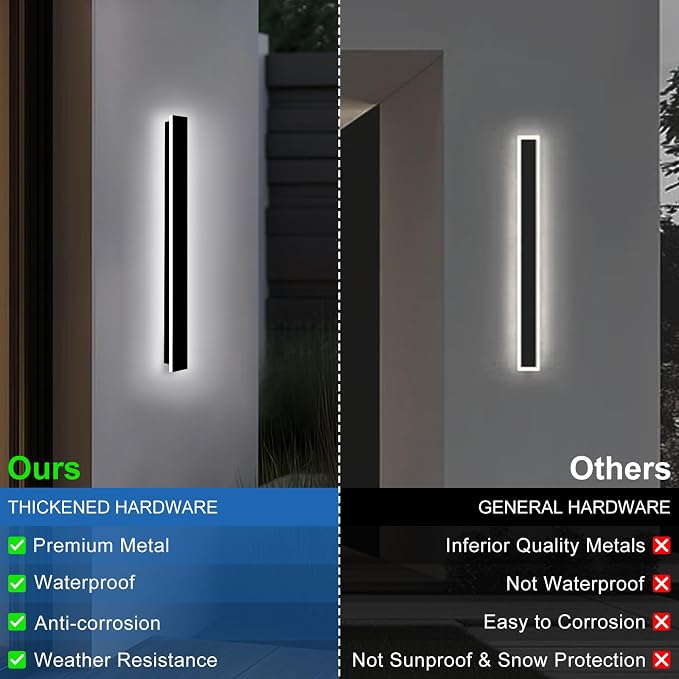 Modern Outdoor Wall Lights, 2 Pack 47 Inch Long Outdoor Wall Sconces | Dimmable LED Outdoor Lights Wall Mount Exterior Lighting Fixtures IP65 Waterproof Black Outside Wall Light for House Garage
