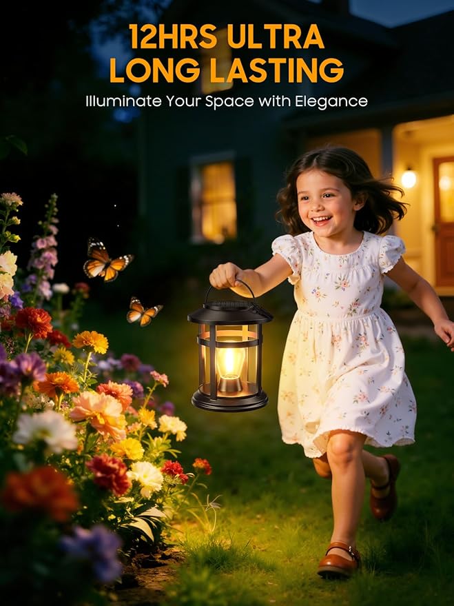 Solar Lantern Outdoor Waterproof, 4 Pack Bright Hanging Solar Lights for Outside Decorative, Upgraded Solar Powered Lanterns LED Lighting for Garden Patio Porch Decor Gifts (Warm Light)