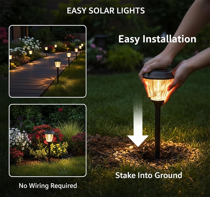 XMCOSY+ Solar Pathway Lights Outdoor, Solar Garden Lights with 2-Mode 6 PCS | IP65 Waterproof Glass & Stainless Steel, 2 Lighting Modes (10/25 LM) Warm White for Yard, Walkway, Driveway, Patio & Path