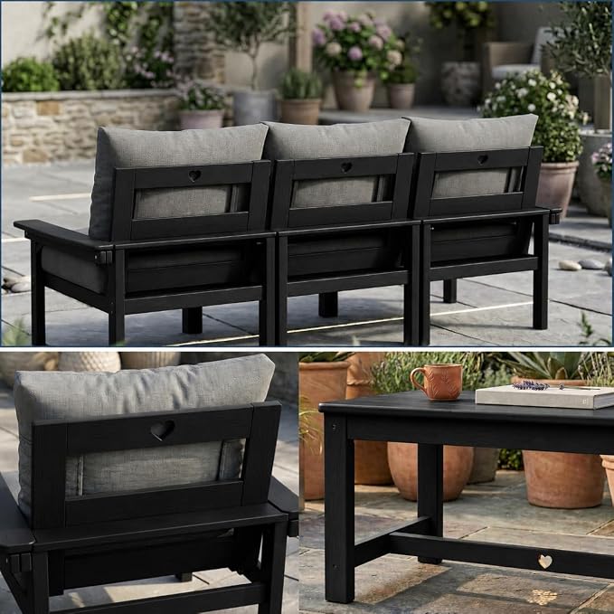 HDPE Patio Coffee Table, All-Weather Outdoor Coffee Table for Lawn, Garden, Porch, Balcony, Deck, Black