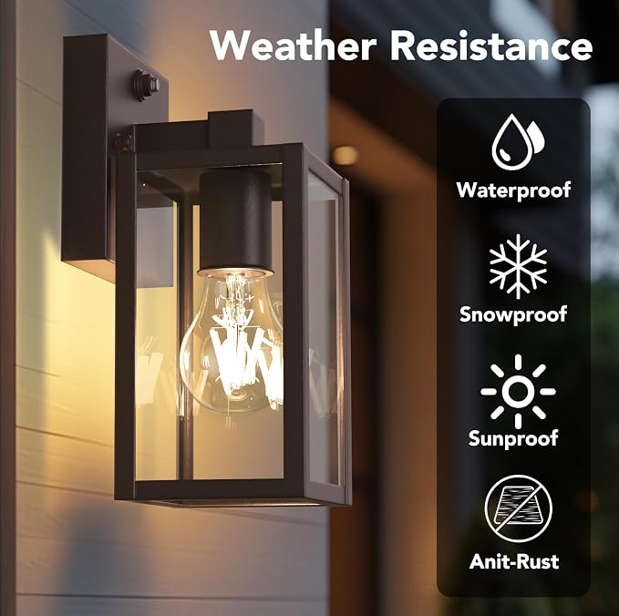 Dusk to Dawn Outdoor Light Fixtures, 2-Pack Sensor Porch Lights, Waterproof Exterior Wall Sconce Lighting Lamp, Waterproof Wall Lantern for House, Doorway, Garage (Oil Rubbed Bronze)