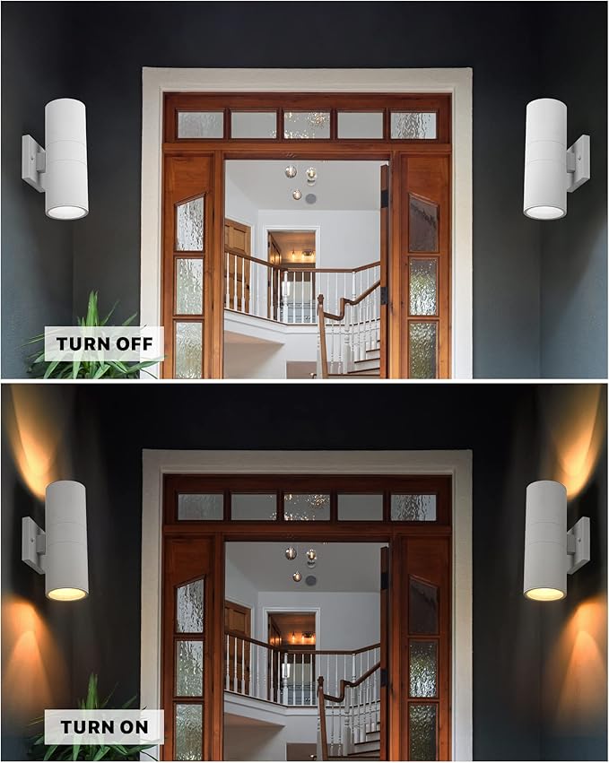 Ken & Ricky Cylinder Outdoor Wall Sconce Lights,Up and Down,White,1 Pack | Aluminum Waterproof Outdoor Wall light,No Glare,Exterior Lighting Fixtures,E26 Base，For Porch House Garage Front Door Patio