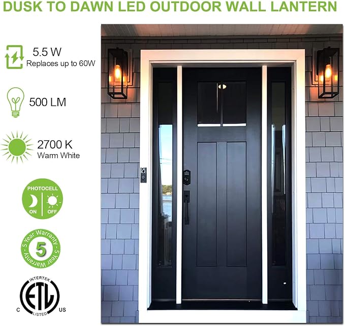 hykolity Large Dusk to Dawn Outdoor Lighting, 18 Inch Outdoor Wall Lights | Waterproof Outdoor Wall Lanterns, Black Exterior Wall Sconce Fixture, Outdoor Lights for House Patio Porch Garage, 2 Pack