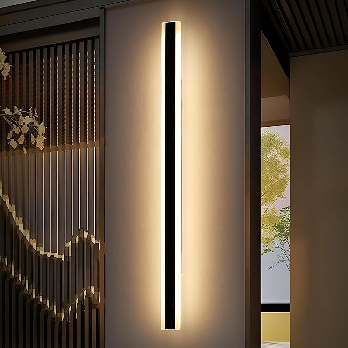 79inch Outdoor Dimmable Wall Sconces, Modern Wall Mounted Lights, 3 Color 3000K/4500K/6000K, IP65 Waterproof Minimalist Long Porch Light Fixture for Patio Garage Fence with Remote Control