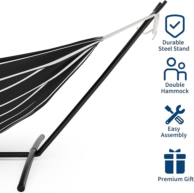 Double Hammock with Steel Stand, Hammock with Carrying Case and Space Saving Steel Stand, Brazilian-Style, 450 Lb Capacity, for Indoor Outdoor Patio Yard