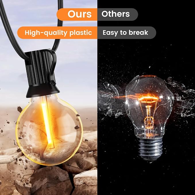 OHLUX 35FT Solar String Lights Outdoor, Waterproof Solar Patio Lights with Remote, 17 Shatterproof LED Filament G40 Globe Bulbs, 2200K Soft White, Dimmable Outside Hanging Light for Backyard Deck