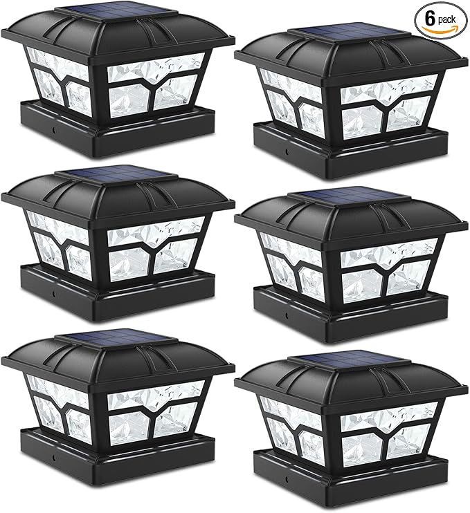 SIEDiNLAR Solar Post Cap Lights Outdoor 2 Color Modes 8 LEDs for 4x4 5x5 6x6 Posts Fence Patio Deck Decoration Warm White & Cool White Lighting Black (6 Pack)