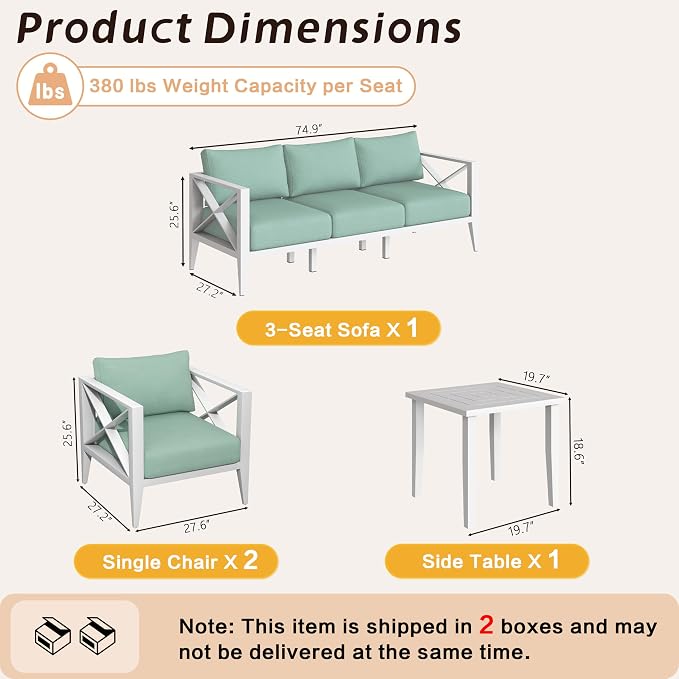 7-Piece Oversized Aluminum Patio Furniture Set–White Outdoor Conversation Sofa Set with Coffee Table, Deep Seating, Rust-Proof, All-Weather for Backyard, Deck, Balcony