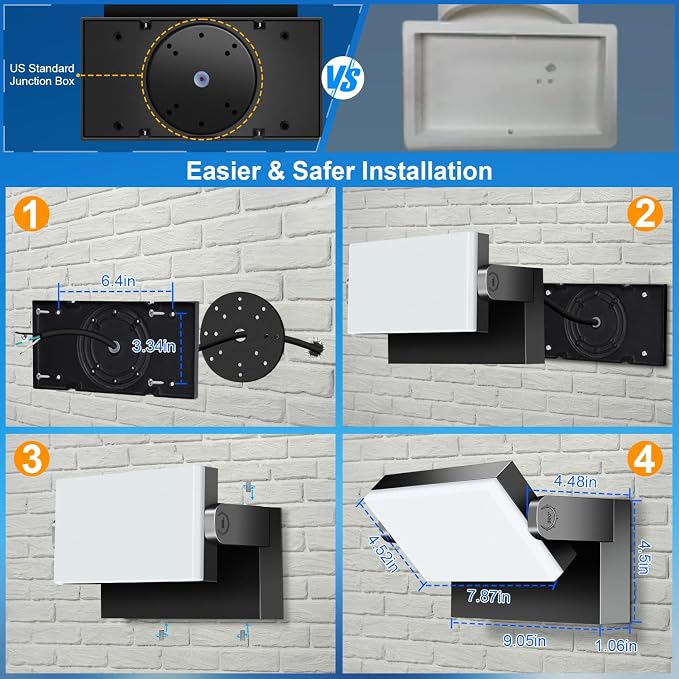 ledmo LED Flood Lights Outdoor - 360 Adjustable Head 60W Wall Pack Switch Control Modern Exterior Lighting Fixtures Commercial Security 5000K Wall Mount for Shop,Barn,Garage Yard 4 Pack,Black