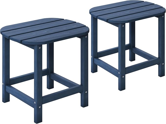 Outdoor 18" HDPE Side Table Set of 2 for Patio Porch Pool, Weather Resistant Standard End Table for Backyard and Indoor, Easy Maintenance & Indoor Outdoor Durable Construction(Navy Blue)