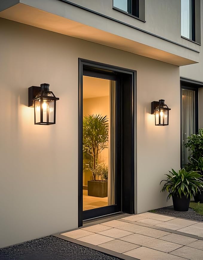 Porch Light with GFCI Outlet and Remote, Motion Sensor, Brown, 1 Pack | Dusk to Dawn Motion Sensor Outdoor Light 4 Lighting Modes Exterior Fixture Outside Lights for Porch Garage House