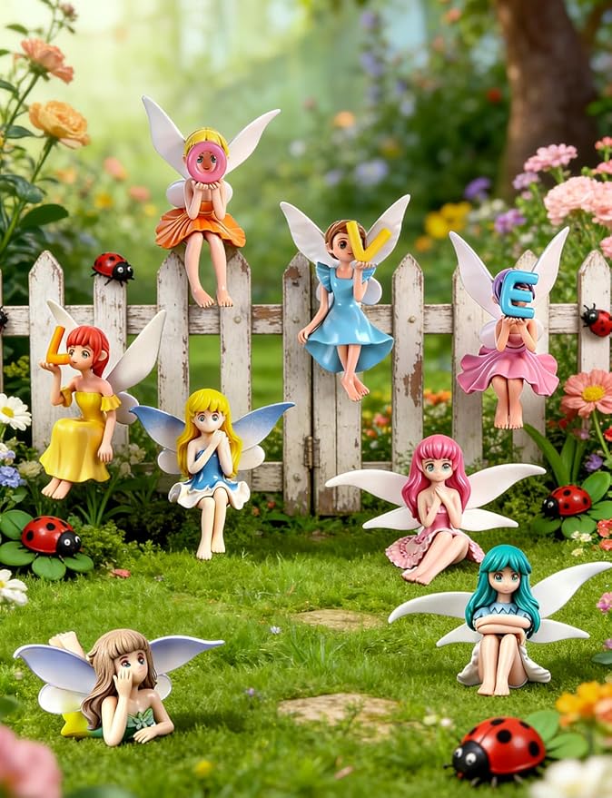 8Pcs Mini Fairy Garden Accessories Outdoor, Fairies for Fairy Garden | Small Fairies Figurines, For Decor Cake