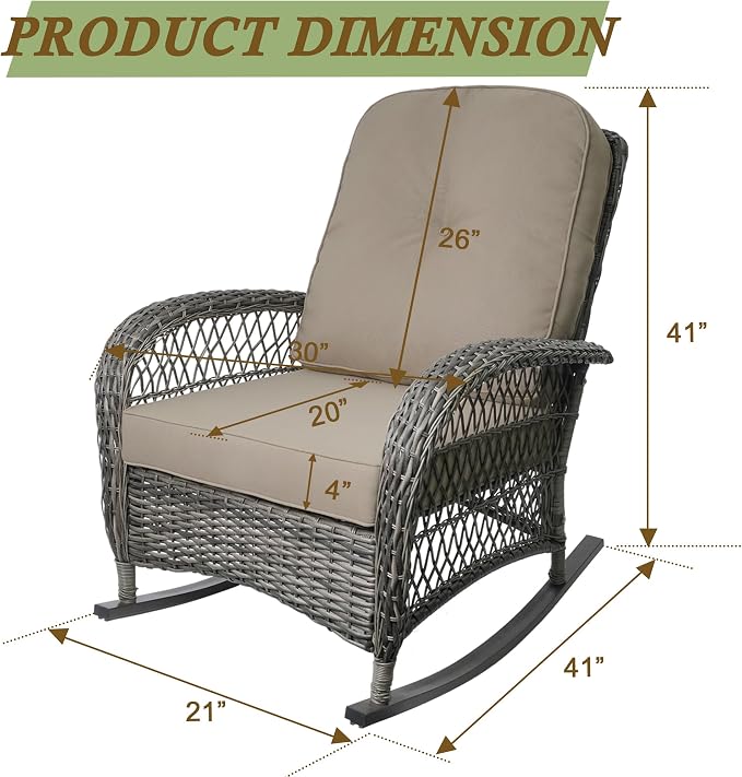Outdoor Wicker Rocking Chair, All Weather Resin Rattan Wicker Rocking Chairs, for Garden Backyard Lown Porch,2pc,Brown