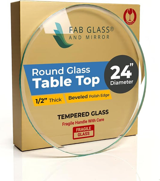 24" Inch Round Glass Table Top 1/2" Thick Tempered Beveled Edge by Fab Glass and Mirror