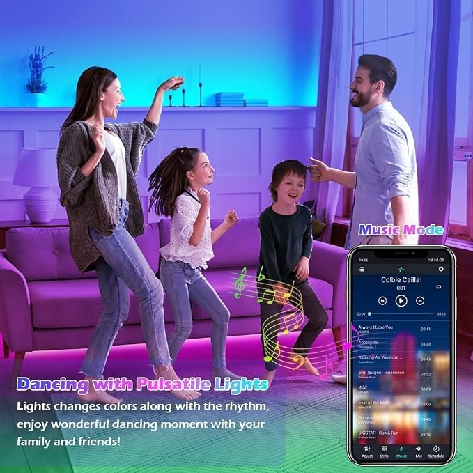 65.6ft/20M Led Strip Lights, Long Smart Music Sync 5050 RGB Color Changing Light Strip Bluetooth APP/IR Remote/Switch Box Control Rope Lights LED Lights for Bedroom,Party,Home Decoration,Festival