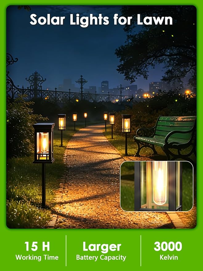 LORRYTE Solar Pathway Lights Outdoor Waterproof, 4 Pack Path Lights | High-performance Solar Panel, Lasts 15hrs, Auto On/Off, Warm White, Solar Powered Garden Light for Walkway Landscape Decor