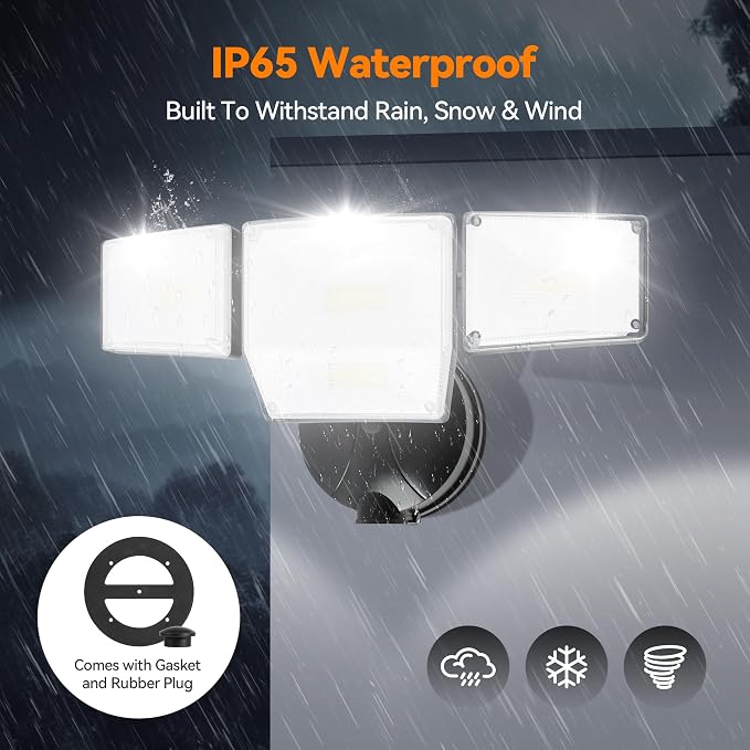 85W 10000LM Switch Controlled Outdoor Flood Lights, 4-Head Super Bright LED Security Light, 5000K Daylight, IP65 Waterproof Hardwired Exterior Light for Outside Garage Yard (Black)