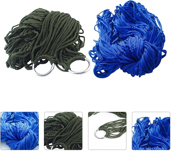 2pcs Nylon Rope Mesh Hammocks Outdoor Hanging Beds Camping Sleeping Swings Portable Lightweight for Backyard Patio Garden Use Random Color