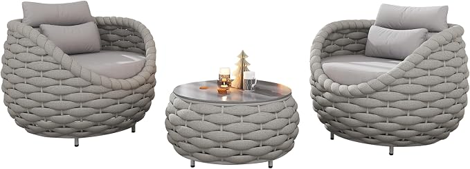 Conversation Set Aluminum Outdoor & Indoor Sofa Modern Patio Furniture Set with Soft Cushion and Coffee Table for Balcony Garden (Grey)