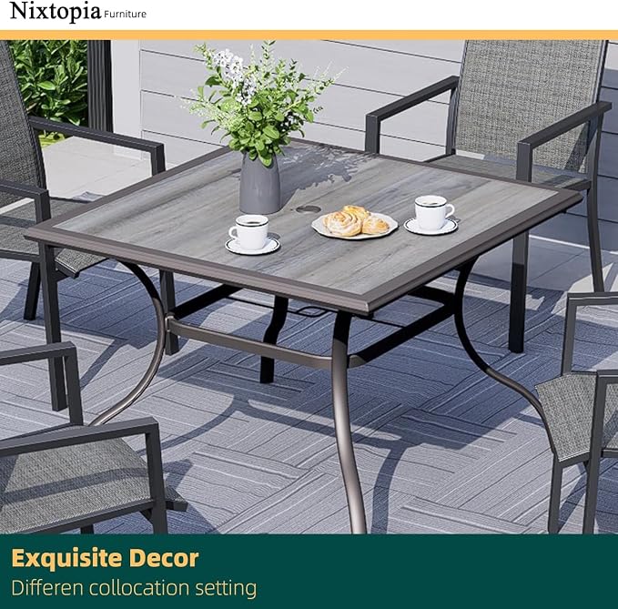 37" Outdoor Patio Table,Square Patio Dining Table with Laminated Top & 1.6" Umbrella Hole,Brown Frame