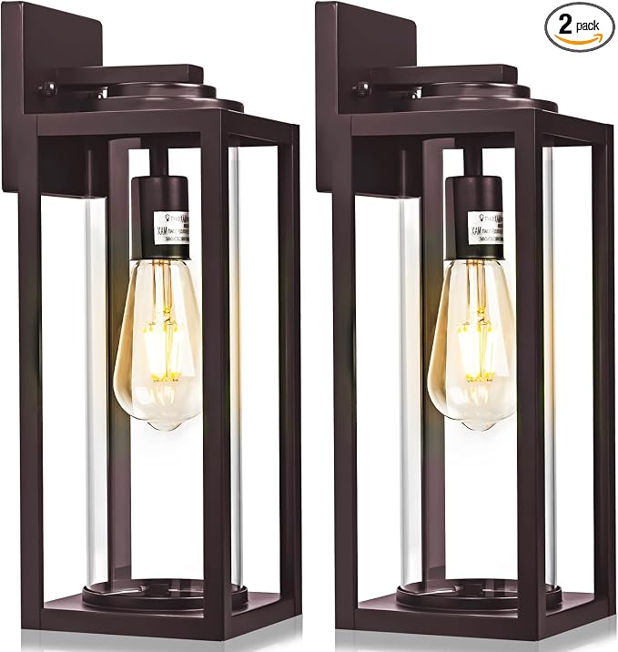 FILIYANO Large Outdoor Wall Lights, 20 Inch, Oil Rubbed Bronze, 2 Pack | Anti-Rust, Waterproof, Brown Exterior Lanterns with Clear Glass, Modern Farmhouse Sconces for Garage, Porch, Front Doo
