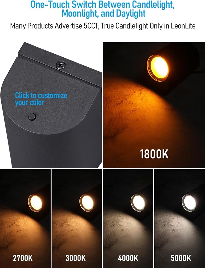 LEONLITE 4-Pack 3 Inch 5CCT Low Voltage LED Fence Lights Outdoor | 1800K/2700K/3000K/4000K/5000K, 12-24V AC/DC, CRI90, 3W LED Deck Lights, for Yard Garden, IP65, UL Listed, Black, Aluminum