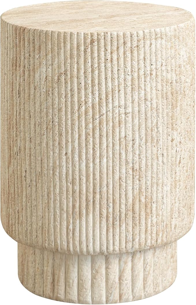 LeisureMod Eden Modern Side End Table – Indoor and Outdoor Accent Table for Living Room, Bedroom, Patio, Balcony, Porch, Garden, Small Spaces in Travertine