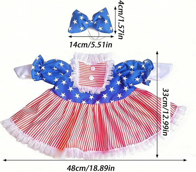 4th of July Porch Goose Outfit Set for 23'' Cement Lawn Goose Statue,Patriotic Star Stripe Dress with Bow,American Independence Day Decor(4th of July)