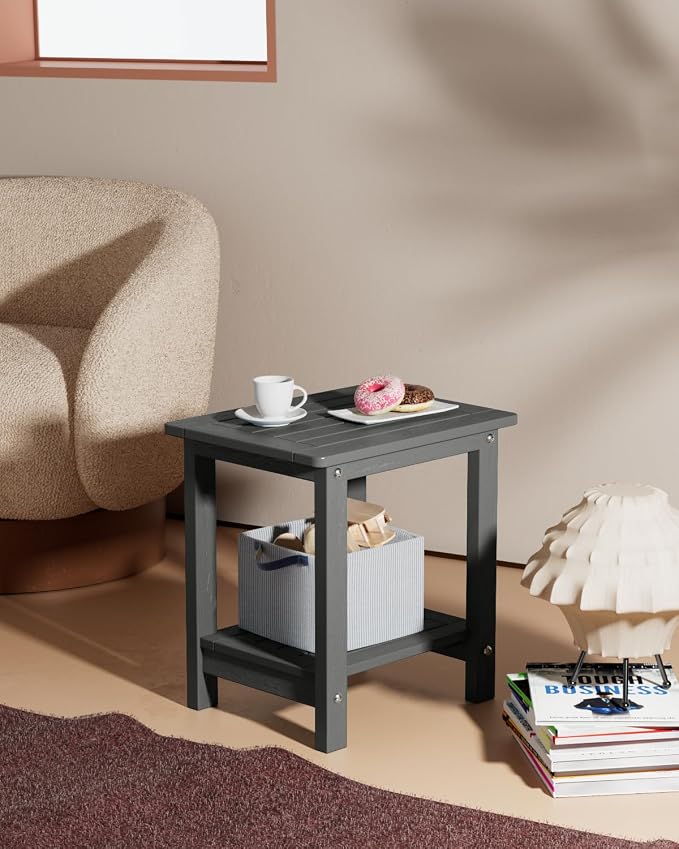 YEFU Outdoor Side Table for Patio: 16" HIPS Weather - Resistant Adirondack Tables - Waterproof Small Square End Tables for Backyard Living Room Bedroom - Indoor Outdoor Double Layer Table Dark Gray