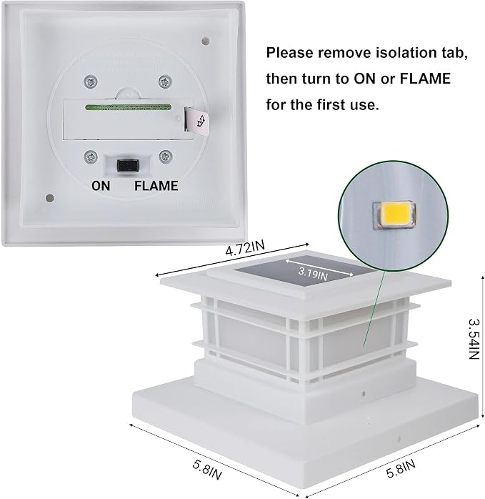 Dynaming 6 Pack Solar Post Cap Lights Outdoor with Flickering Flame Light, White Shell Fence Post Solar Lights Fit 4x4 5x5 Vinyl/Wooden Posts, Brightness LED Lighting Decor for Garden Deck Patio