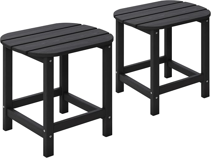 Outdoor 18" HDPE Side Table Set of 2 for Patio Porch Pool, Weather Resistant Standard End Table for Backyard and Indoor, Easy Maintenance & Indoor Outdoor Durable Construction(Black)