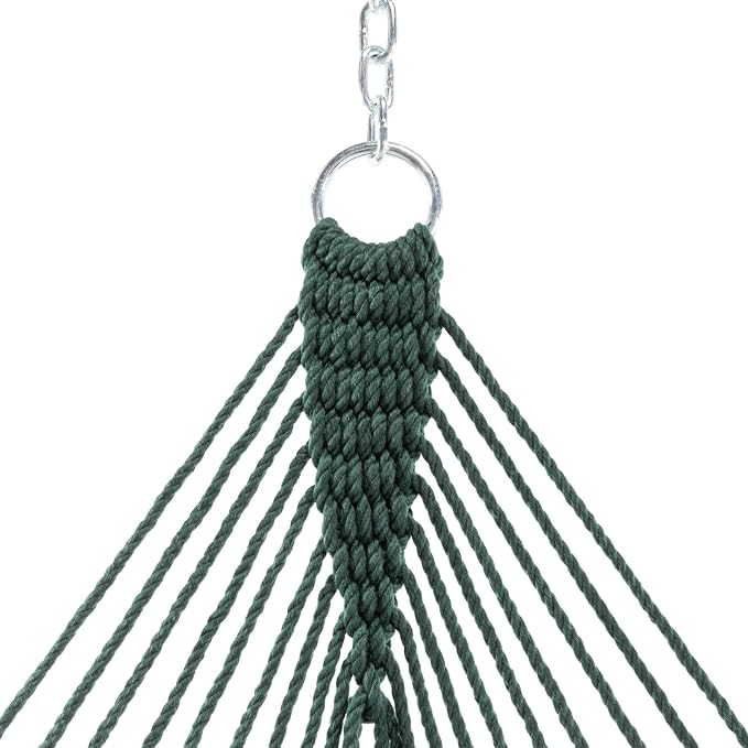 Original Pawleys Island Large Green DuraCord Rope Hammock – 13 ft. x 55 in., 2-Person, 450 lb Capacity, Oak Spreader Bar, Zinc-Plated Hardware, Handcrafted in The USA