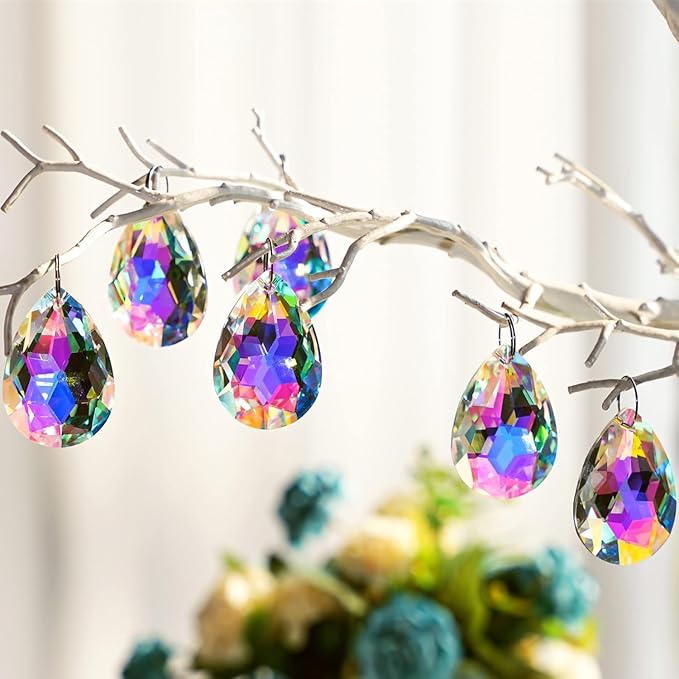 10 Pcs Crystal Prism Pendants Chandelier Suncatcher Bauhinia Window Decor | 50mm Chandelier Crystal Prisms Colorful Bauhinia Hanging Ornaments Lamp Christmas Tree Home Decoration Accessories