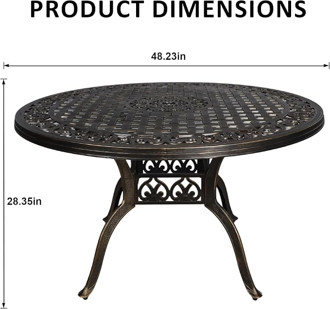 7 Piece Outdoor Dining Set for 6,Cast Aluminum Table and Chairs Set,All-Weather Round 48" Dining Table with 2.36" Umbrella Hole,Patio Furniture Set for Balcony Garden,Bronze