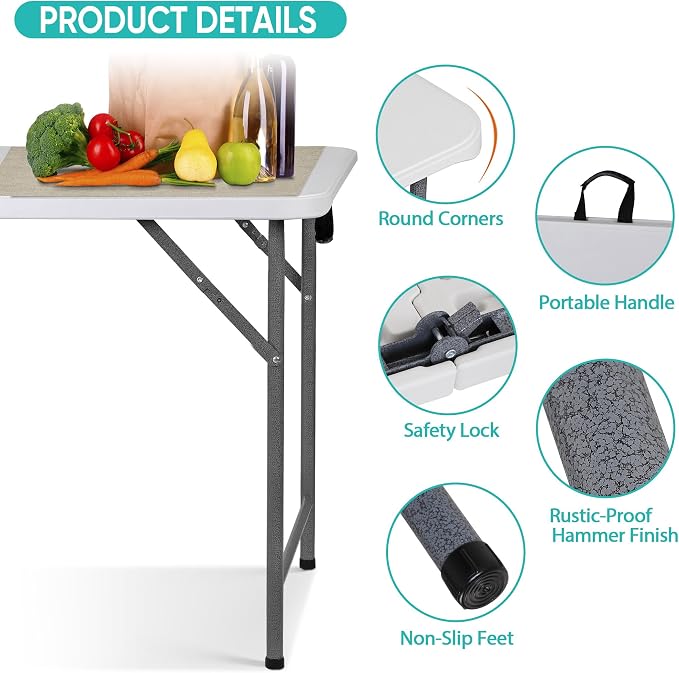 SUPER DEAL Upgraded 6FT Folding Picnic Table for Outdoor, Portable Fold-in-Half Plastic Dining Picnic Party Table with Carrying Handle