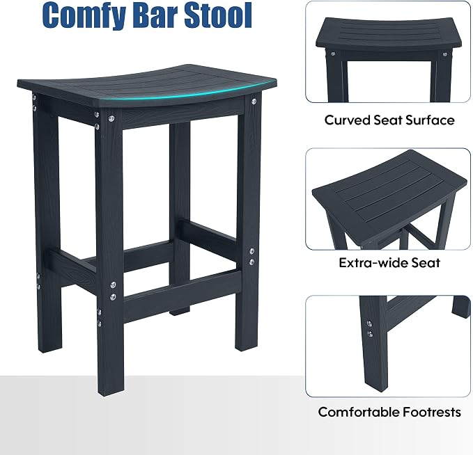 HIPS Outdoor Patio Bar Set, All Weather HIPS Bar Table and Chairs Set for Outside, 55" Rectangular High Top Bar Table with 2 Bar Stools for Poolside, Patio, Balcony, Deck (Black, 3 Pcs Set)
