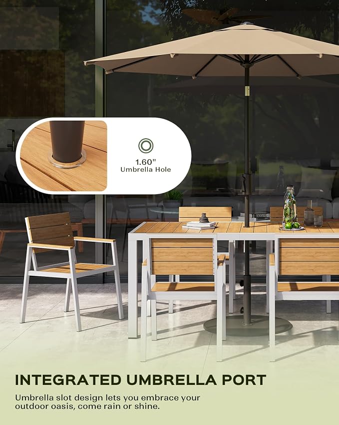 Vexwalx Outdoor Dining Chairs Set of 2, HDPS + Aluminum Patio Dining Chairs with Ergonomic Design and Wide Seat, 2 Piece Outdoor Chairs for Garden, Backyard, Deck (White-Teak)