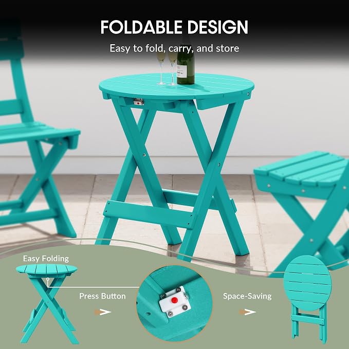 WestinTrends Malibu HDPE Outdoor 24.5 Inch Round Portable Folding Patio Dining Table, Turquoise