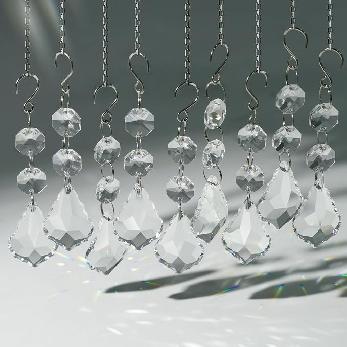 10pcs Crystal Sun Catcher Clear Chandelier Prism Pendant Hanging Crystals | Crystal Sun Catcher, 38mm Hanging Crystal, Chandelier Parts, Prism Pendants with Hook, Crystal Christmas Ornaments Home Decor