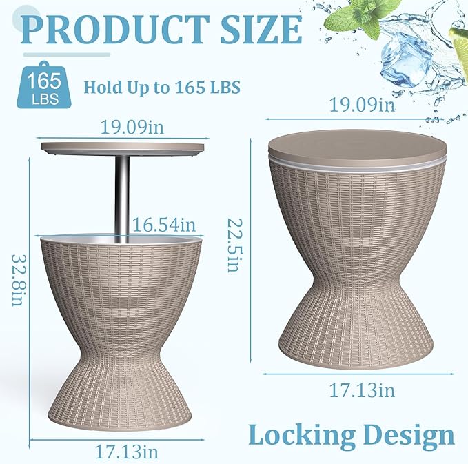 Outdoor Side Table, Cooler Bar Table, Weather Resistant Patio End Tables, Patio Furniture for Garden, Porch, Pool, Lawn, Backyard or Indoor