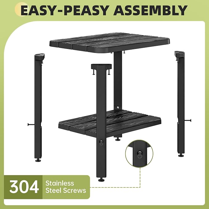 KAMABOKO Outdoor Side Table for Patio, 2-Tier Adirondack End Table 16" HDPE Waterproof Square Storage All-Weather Table for Lawn, Pullside, Beach and Indoor