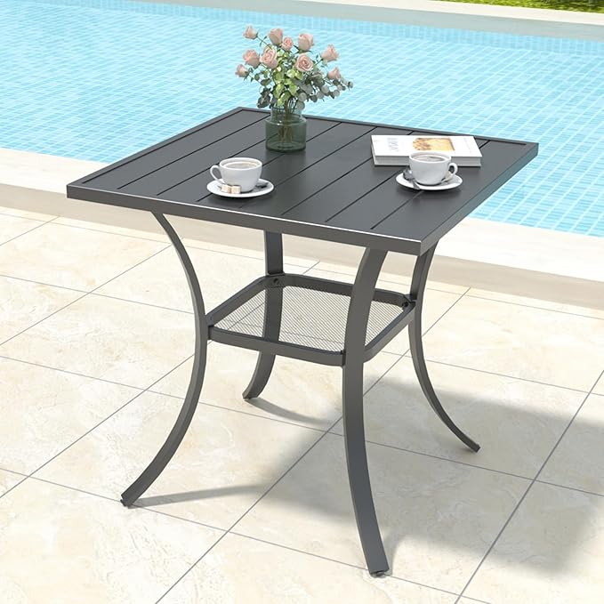 Anmutig 3 Piece Outdoor Patio Bistro Dining Set with 2 Swivel Dining Chairs & 1 Square Metal Dining Table, All Weather Dining Furniture Set for Lawn Garden Brown